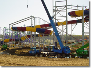 Erecting Water Slide Attraction at Six Flags America Theme Park